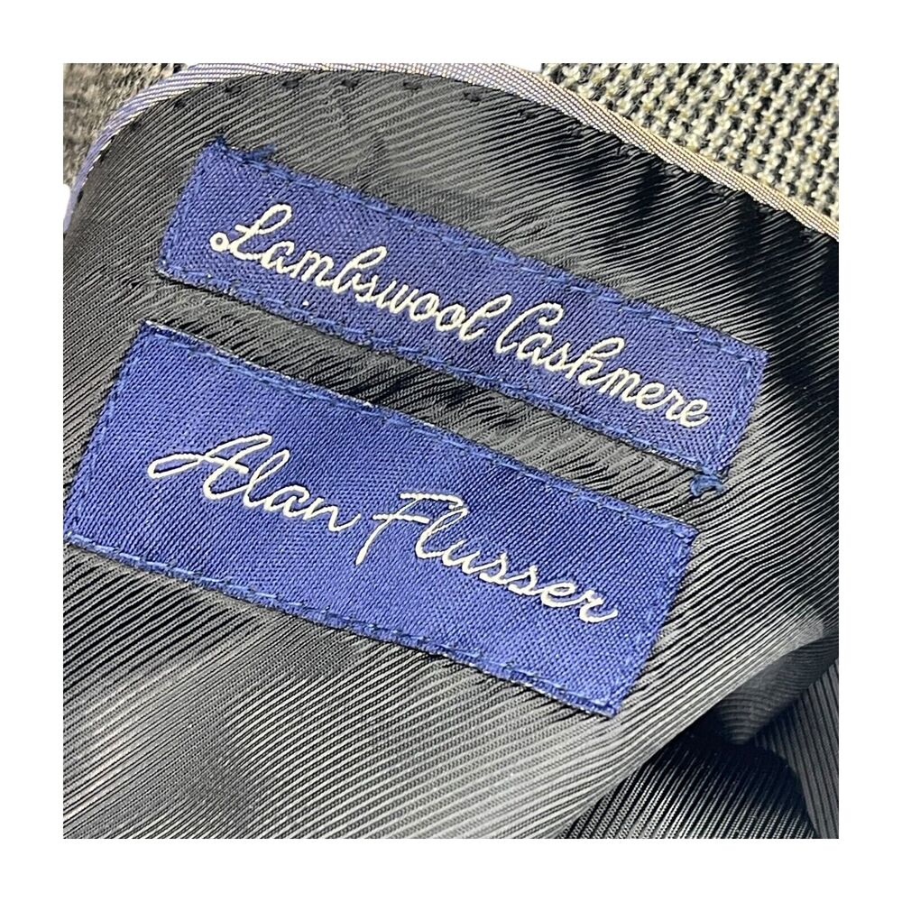 Alan Flusser Blazer Jacket Mens 48R Gray Houndstooth Lambswool Lined Notch Lapel - Picture 4 of 10